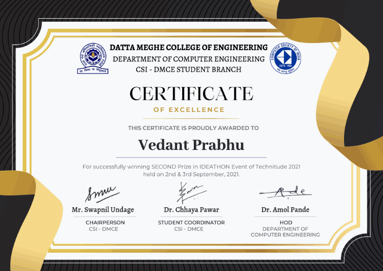Ideathon certificate — 2nd prize