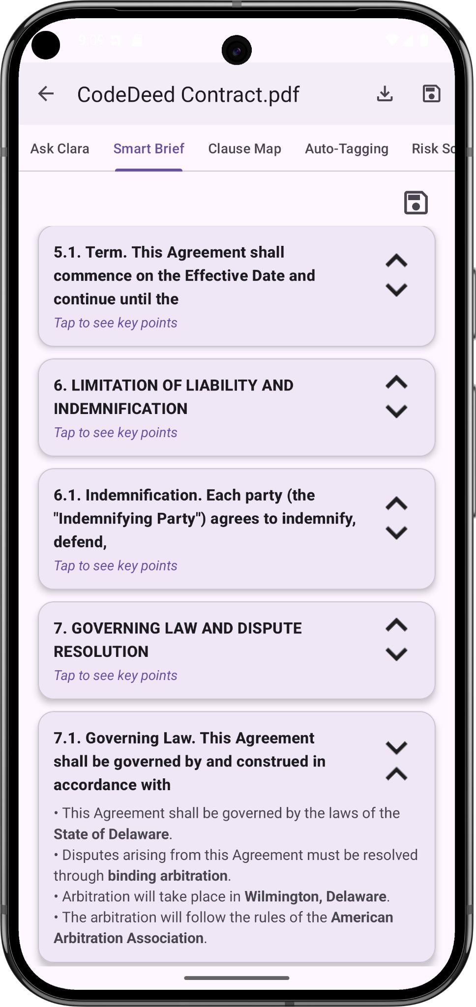 ClauseLens Smart Brief — clause key points